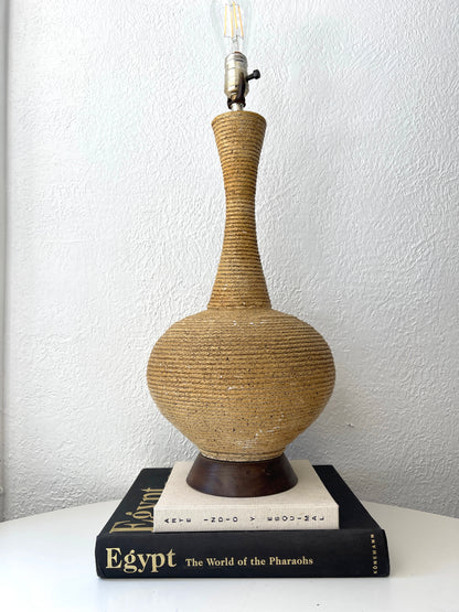 Vintage MCM Art Deco ceramic lamp w/ wood base