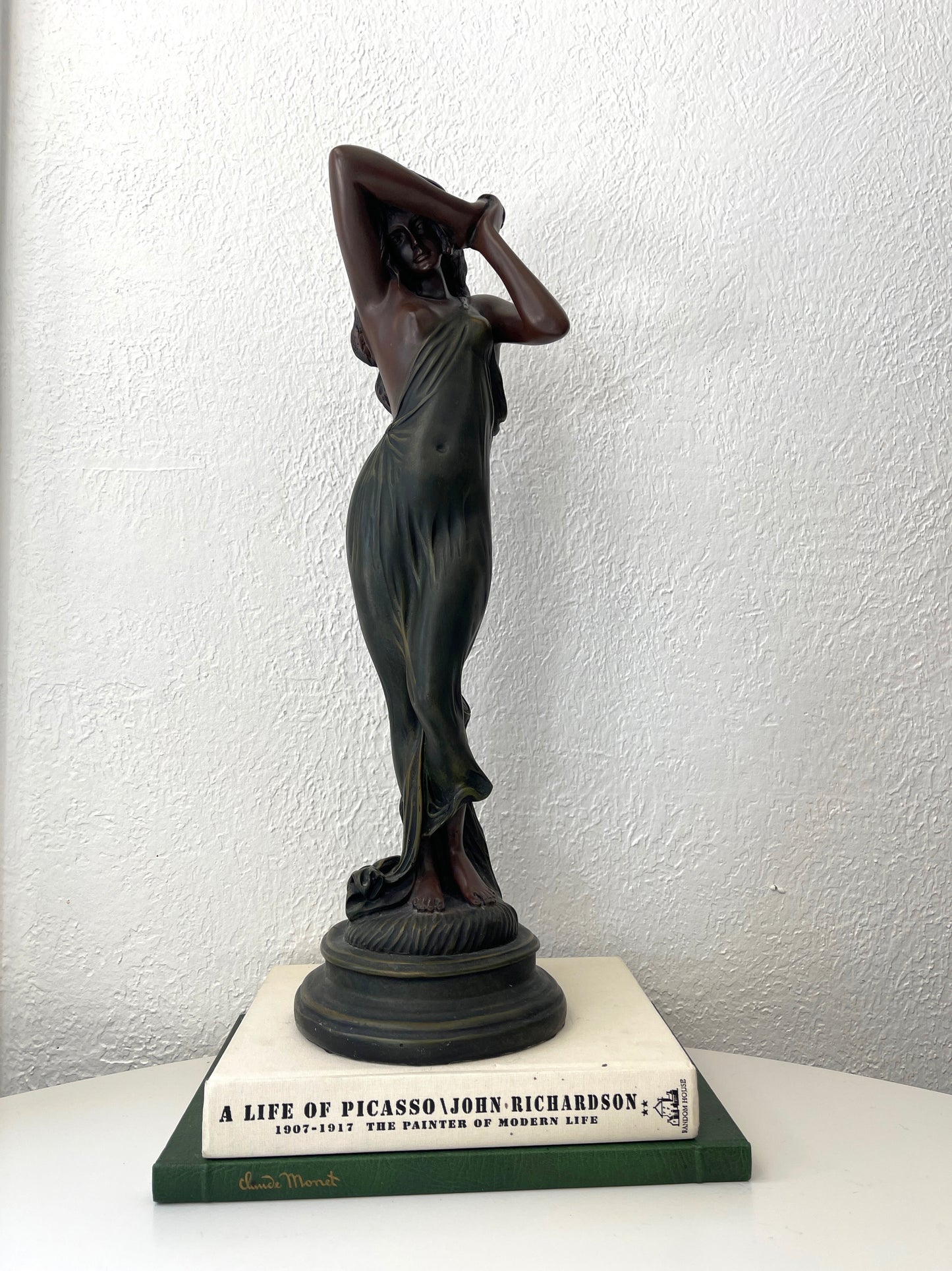 Vintage Greek goddess bronzed finish resin statue