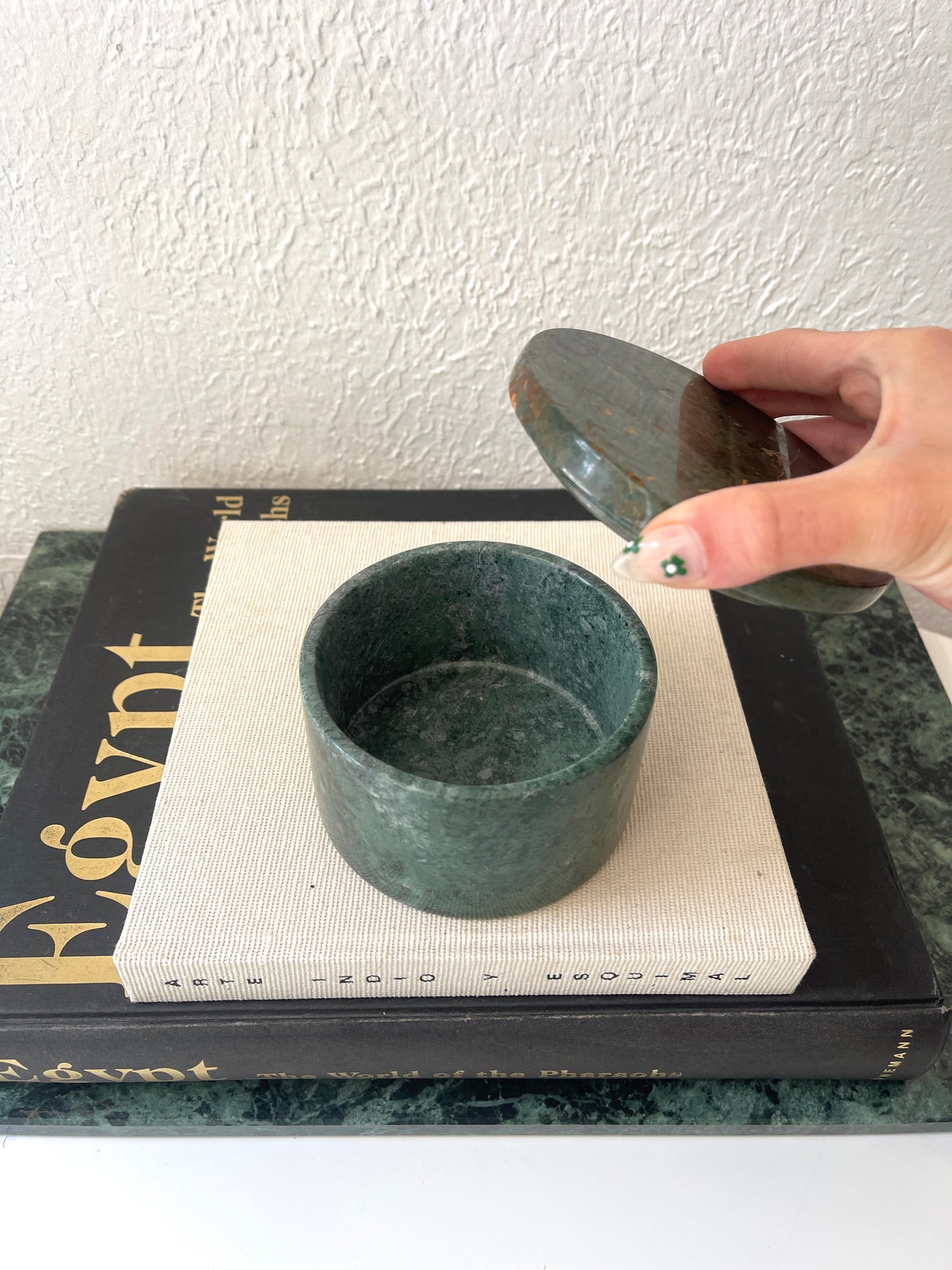 Vintage green marble lidded catchall | jewelry box