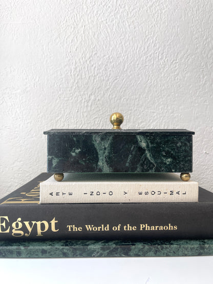 Vintage MCM green marble + brass footed catchall | jewelry box