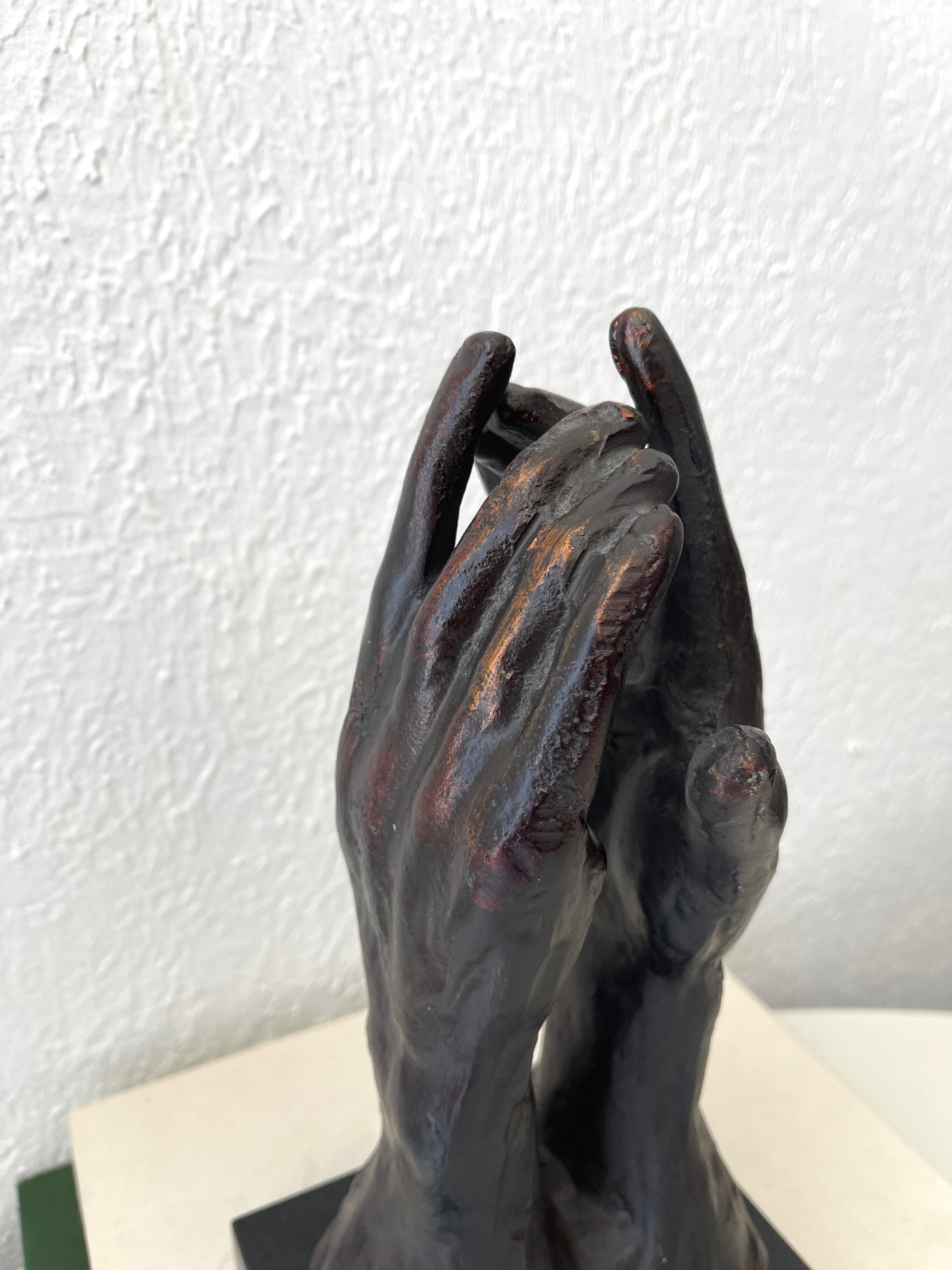 Vintage Auguste Rodin reproduction metal bronzed hand sculpture on marble base