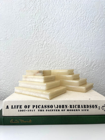 Vintage Italian alabaster stacked book bookends | made in Italy | Set 2