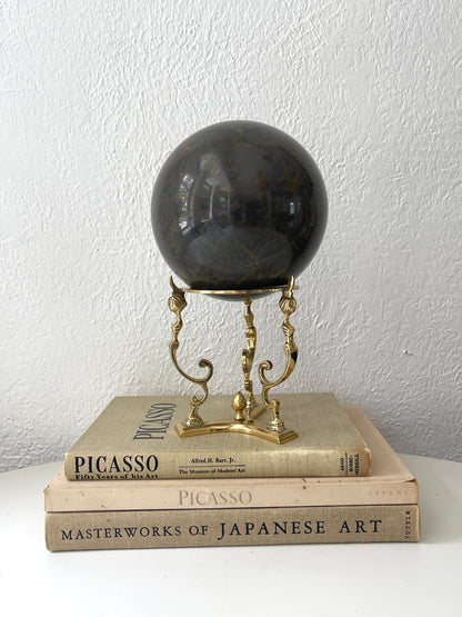 MCM XXL Bombay Company marble sphere  with an Art Nuevo brass stand