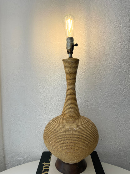 Vintage MCM Art Deco ceramic lamp w/ wood base