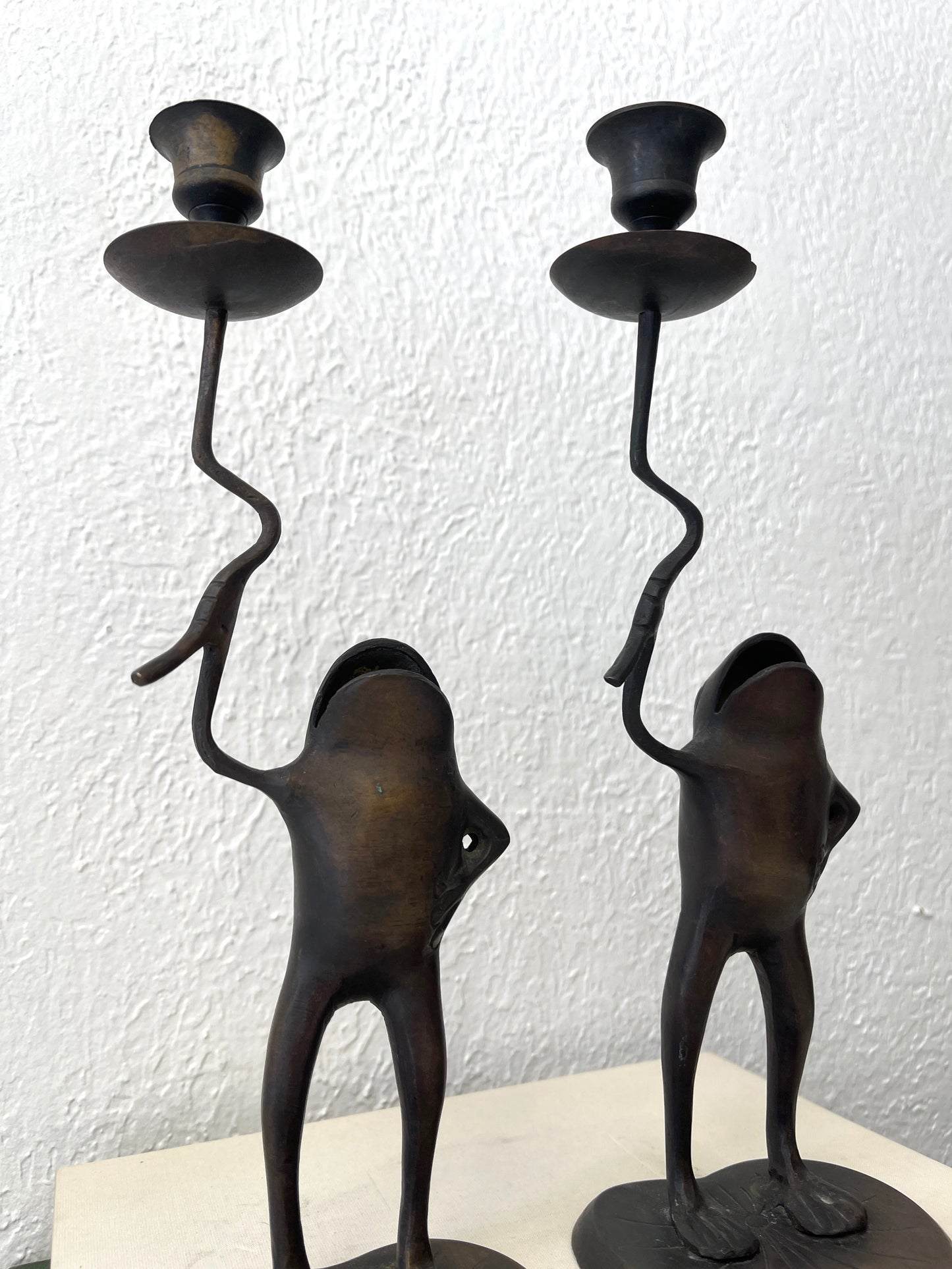 Vintage metal frog taper candlestick holder | 2 Available