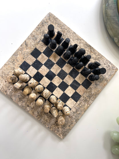 Vintage Marble + stone chess board | pieces included