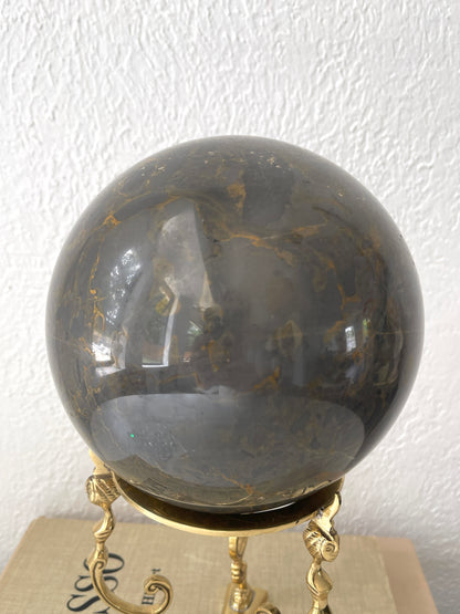 MCM XXL Bombay Company marble sphere  with an Art Nuevo brass stand