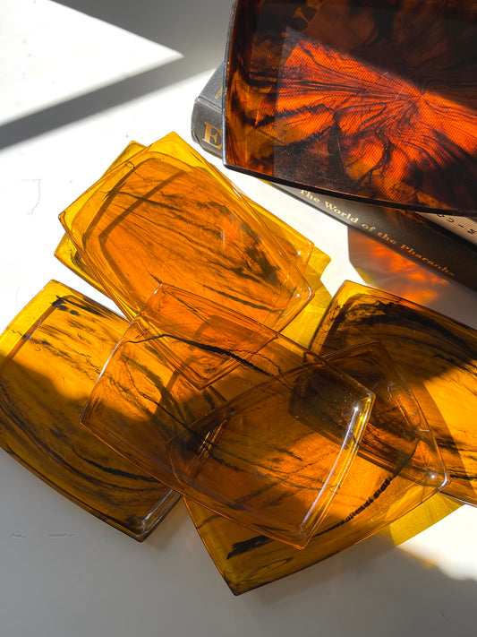 Vintage MCM lucite Tortoise shell barware set