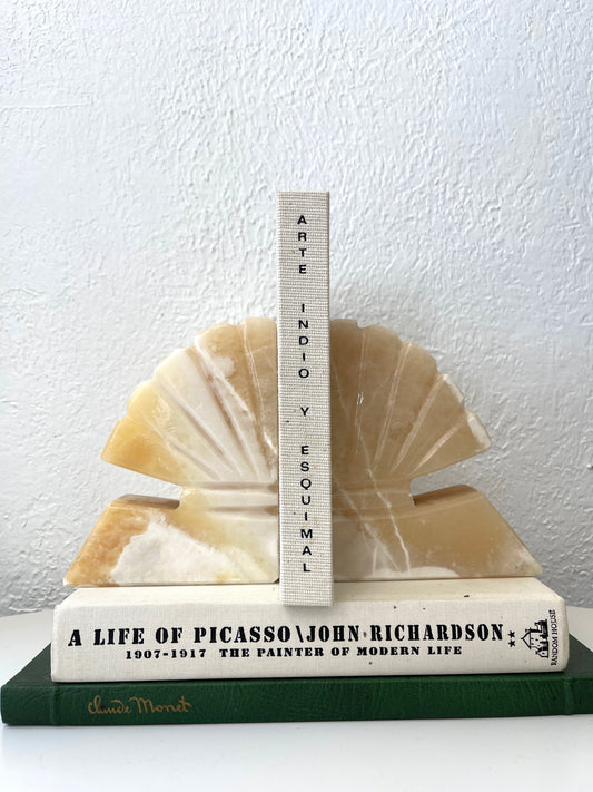 MCM Art Deco cream onyx seashell bookends | Set 2