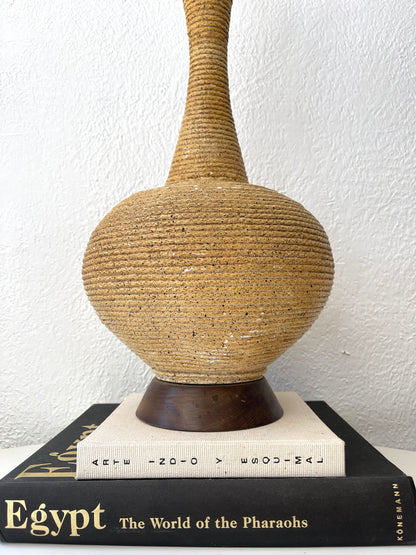 Vintage MCM Art Deco ceramic lamp w/ wood base