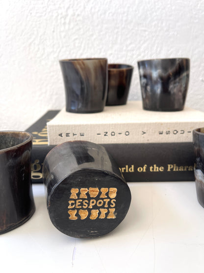 Vintage black horn DESPOTS drink ware | Set 6