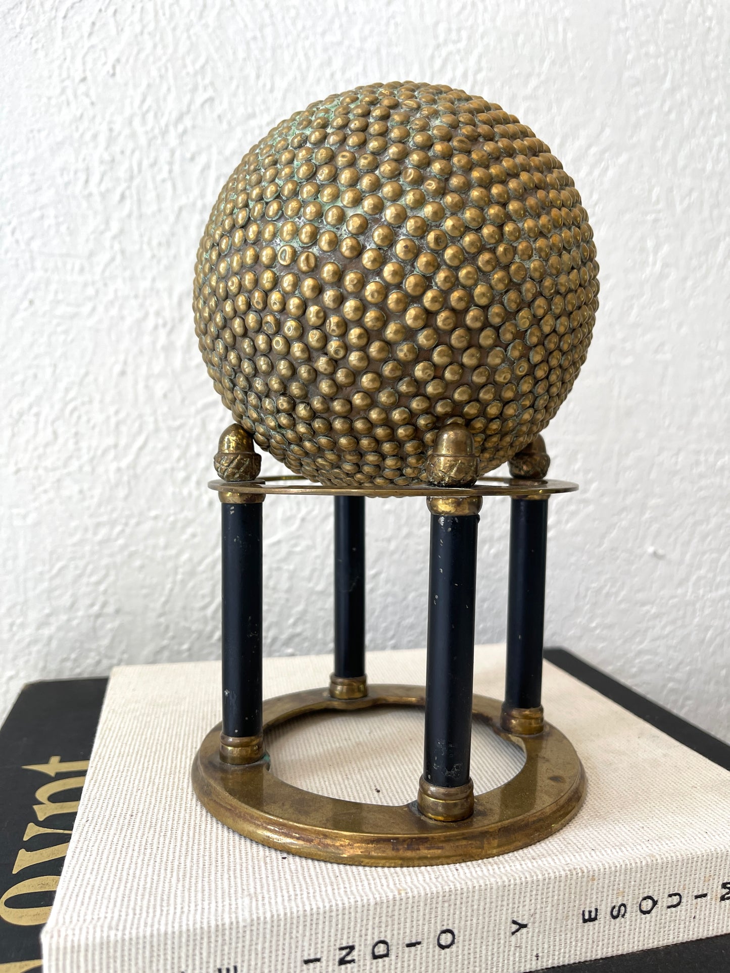 Vintage studded brass sphere w/ stand