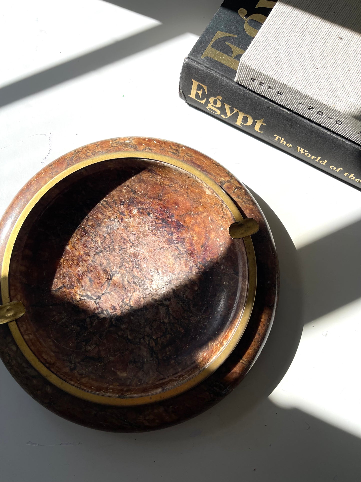 Vintage MCM XL Italian marble + brass cigar ashtray | Vintage catchall