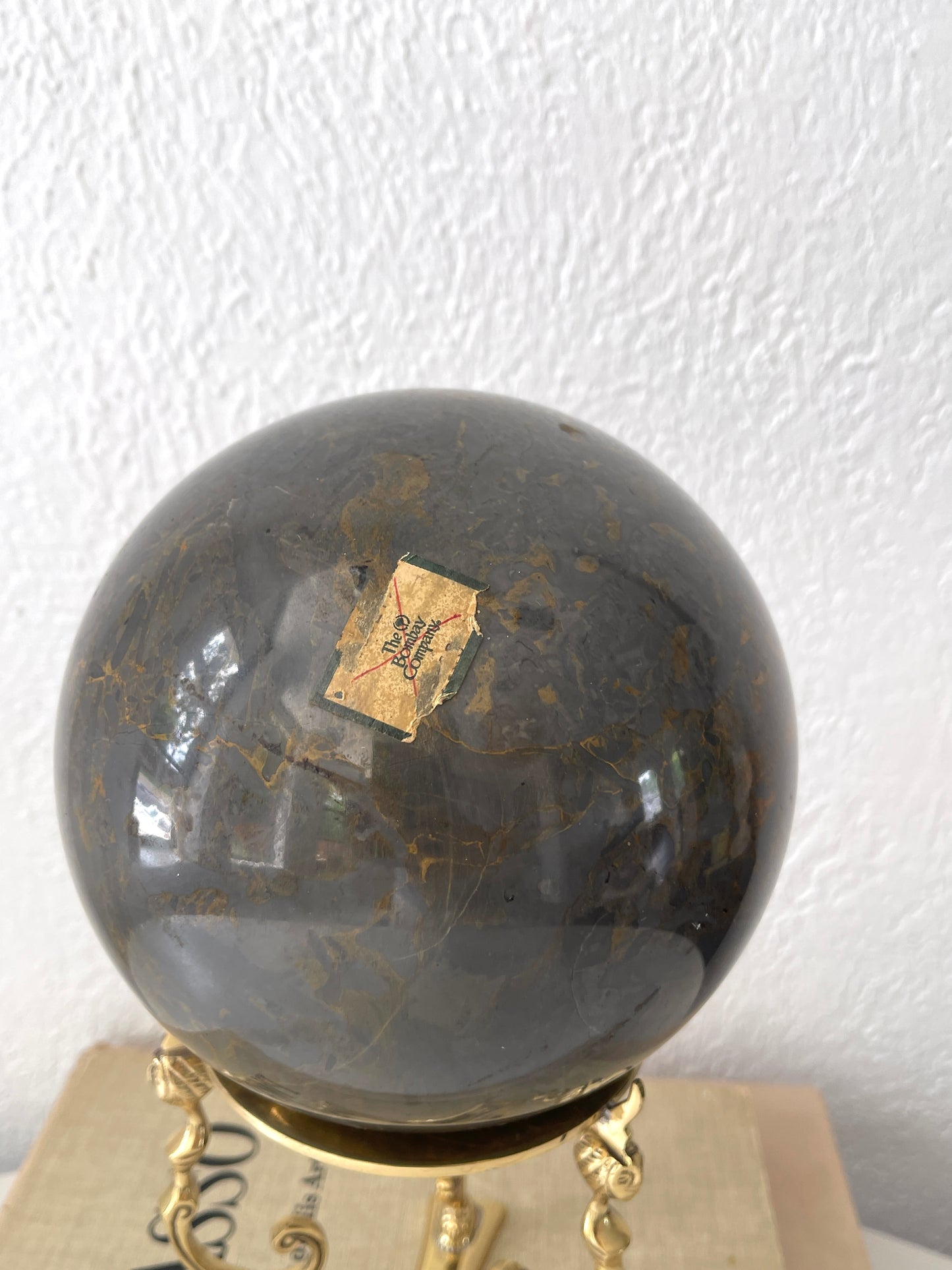 MCM XXL Bombay Company marble sphere  with an Art Nuevo brass stand