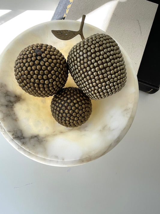 Vintage MCM brass studded Apple + balls | vintage table decor |  Set 3