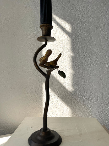 Vintage Tri-tone metal bird + tree brand candlestick holder