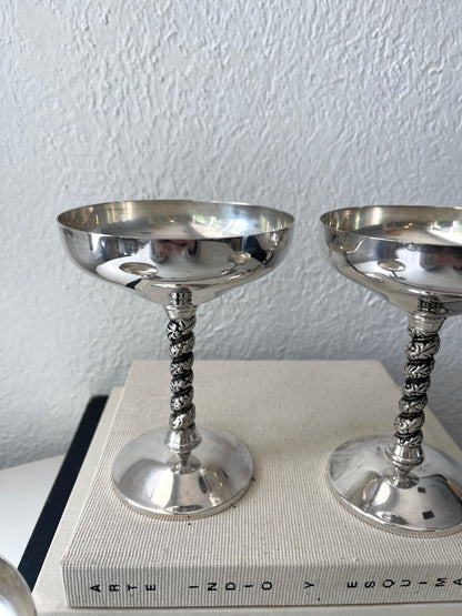 Vintage silver goblets with snake style stem | Made in Spain | Set 4