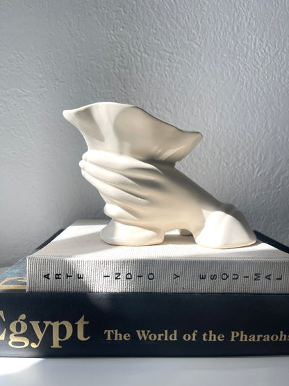 Vintage McCoy hand w/ cornucopia vase | matte white hand vase