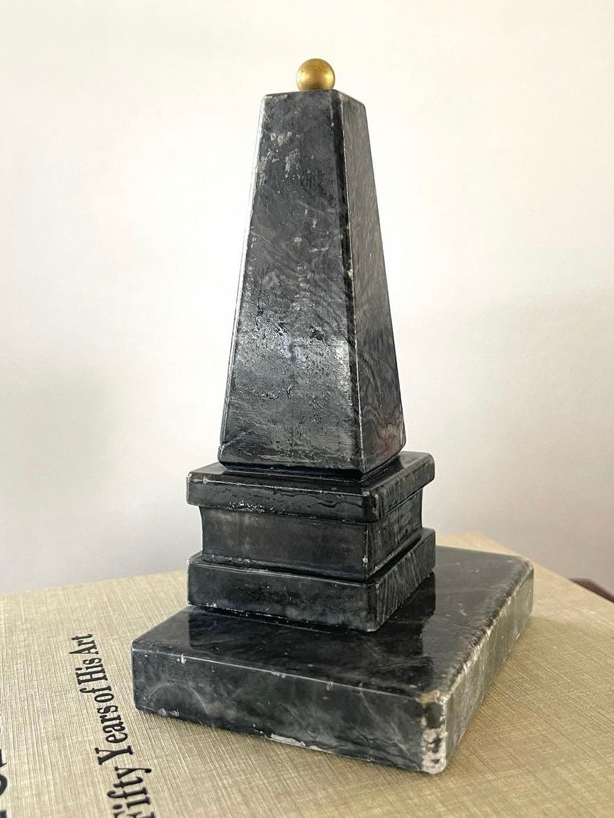 Hand-Carved Vintage MCM Alabaster Obelisk