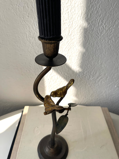 Vintage Tri-tone metal bird + tree brand candlestick holder