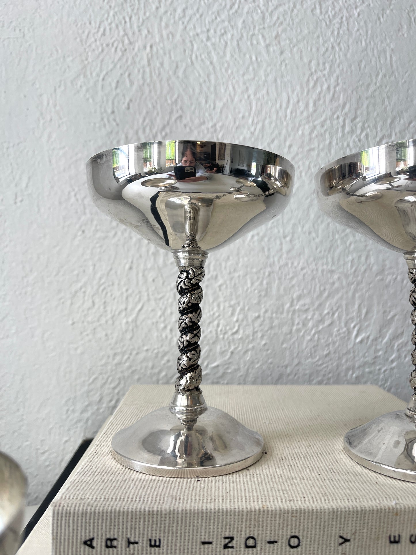 Vintage silver goblets with snake style stem | Made in Spain | Set 4