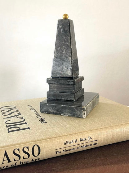 Hand-Carved Vintage MCM Alabaster Obelisk
