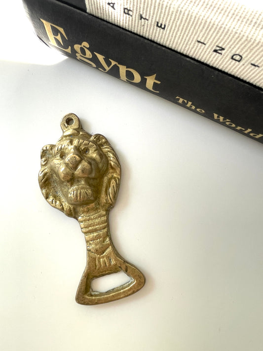 Vintage MCM brass lion bottle opener | vintage barware decor